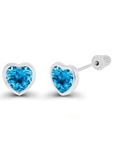 extraordinary itsy-bitsy gold heart blue topaz December birthstone earrings for babies and children